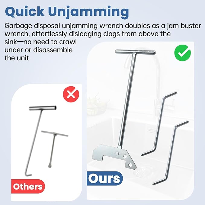 Garbage Disposal Wrench, Garbage Disposal Unjamming Wrench with 2 Garbage Disposal Allen Wrench, Garbage Unclogger to Dislodge Jams or Clutter from Above the Sink