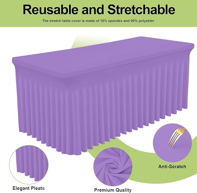 Smiry Spandex Tablecloth, Elastic Fitted Stretch Tablecloth for 4FT Rectangle Tables, Waterproof Washable Table Cover Skirt for Outdoor, Wedding, Banquet & Parties (Lavender, 48Lx30Wx30H Inch)