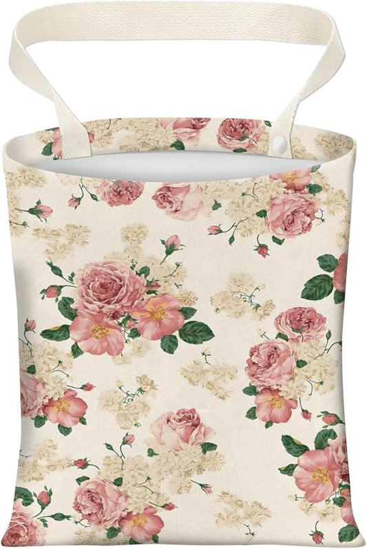 Cute Car Trash Can, Hanging Canvas Car Back Seat Organizer and Storage Bag, Funny Car Trash Bag for Travelling, Outdoor Vintage Beautiful Roses