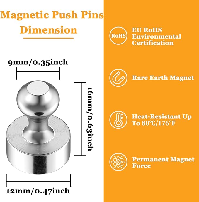 25Pcs Strong Fridge Magnets, Refrigerator Magnets for Whiteboard, Magnetic Push Pins Small Whiteboard Magnets for Classroom, Magnetic Decorative Magnets, Locker Accessories and Dry Erase Magnets