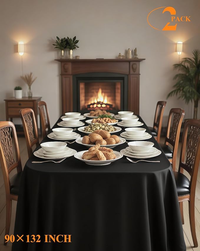 Goodluck 2 Pack Black Tablecloth 90 x 132 Inch – Rectangular Polyester Table Cloth, 6-8 Ft Tables – Reusable, Machine Washable Cover for Wedding, Birthday, Party Banquet and Event Decoration