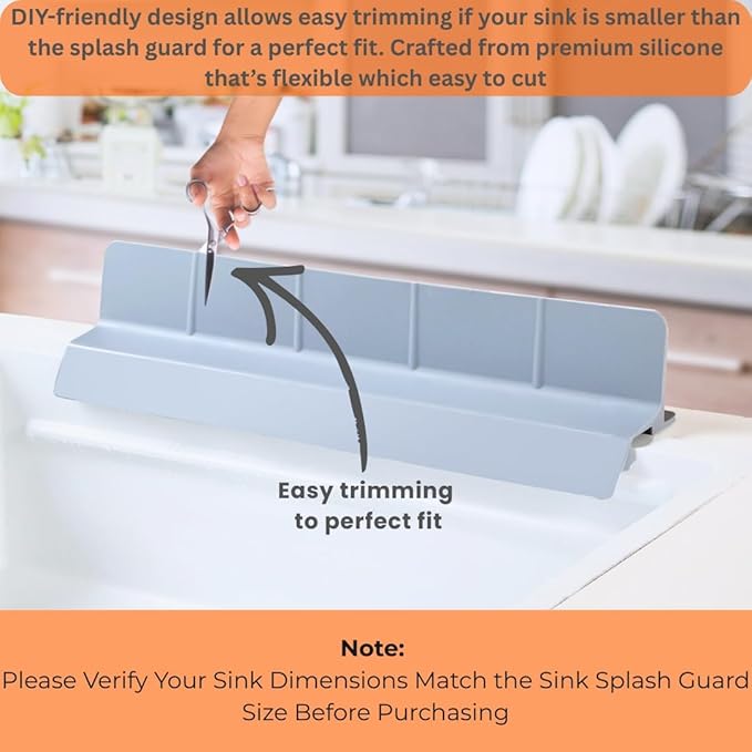 MessOut Extra Large Silicone Kitchen Sink Splash Guard 58x9x10cm– Non-Slip with Strong Suction, Non Crumble, non-harmful, Durable & Easy-to-Clean Protector for a Mess-Free Sink and Dishwashing (Grey)