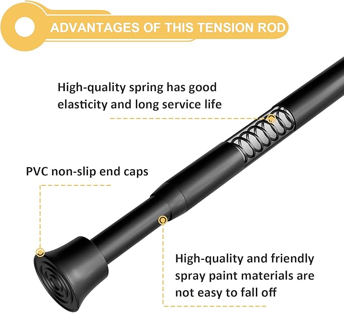 KXLife 3Pcs Spring Tension Curtain Rod 28 to 49 Inch Cupboard Bars Tensions Rod Spring Loaded Curtain Rods，Adjustable Length for Kitchen, Bathroom, Cupboard, Wardrobe, Window, Bookshelf, Black