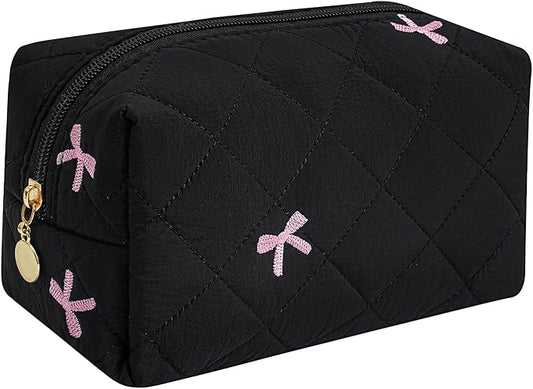 HHQQWZ Makeup Bag Travel Cosmetic Bag for Women Girls, Zipper Make Up Pouch, Floral Flowers Toiletry Organizer Makeup, Portable Storage Cosmetic Travel Cloth Bag (Black)