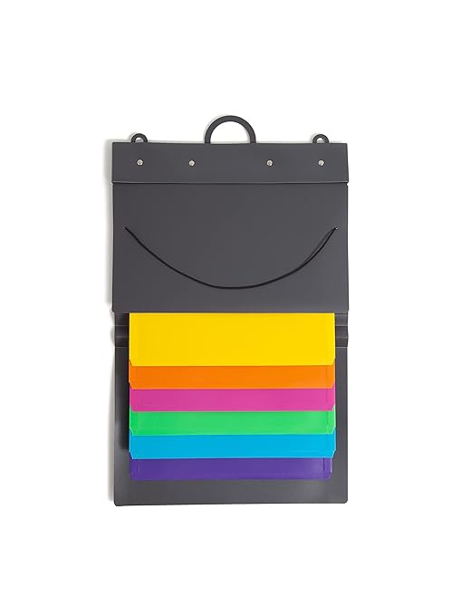 SMEAD Cascading Wall Organizer, 6 Removable Folder Pockets, Letter Size, Gray/Bright Pockets (92060)