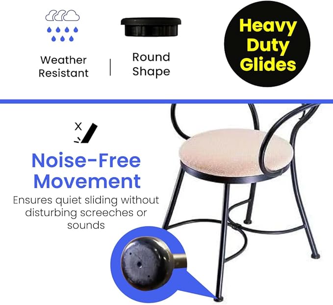 Heavy Duty 1-1/4" Deluxe Wrought Iron Patio Furniture Feet Glides, Round Plastic Chair Leg Caps, Floor Protector for Chairs, Pack of 16, Black