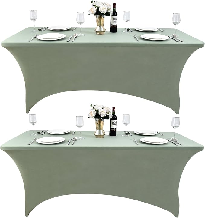 ZarzaaSik 118 2-Pack 4ft Spandex Table Covers for Rectangular Folding Tables - Wrinkle Resistant Stretch Tight Table Cloths - Ultimate Fitted Table Protector for Parties, Banquet, and Wedding