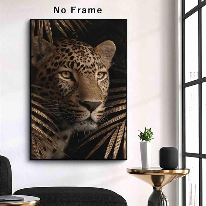 Black And Gold Leopard Picture Cheetah Abstract Leopard Wall Art Gold Leaves Picture Jungle Animal Posters Tropical Plant Wall Art Gold And Black Botanical Prints Living Room Decor 16x24inch No Frame