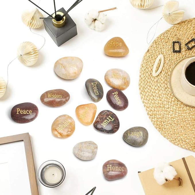 BigOtters Rocks with Inspirational Words, 25 Different Words Encouragement Gratitude Rocks for Meditation Birthday Graduation Gift
