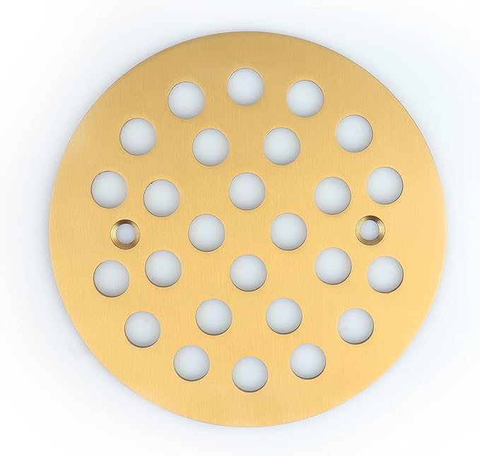 Poyde 4-1/4 Inch Screw-in Round Floor Drain Cover Replacement Shower Drainer Grates (Brushed Golden)