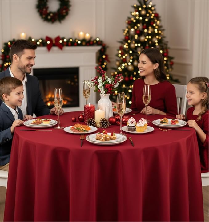 Fitable 8 Pack Round Tablecloths: Stain Resistant Wrinkle Free Circle Table Clothes, Washable Reusable Polyester Table Covers for Wedding Party Birthday Banquet Reception(Red, 84 Inch)