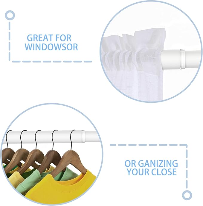 AIZESI 2PCS Tension Curtain Rod 16-26 Inch, 7/8" Diameter Curtain Tension Rods, Small Tension Rod White Spring Loaded Curtain Rods for Window, Kitchen, Closet