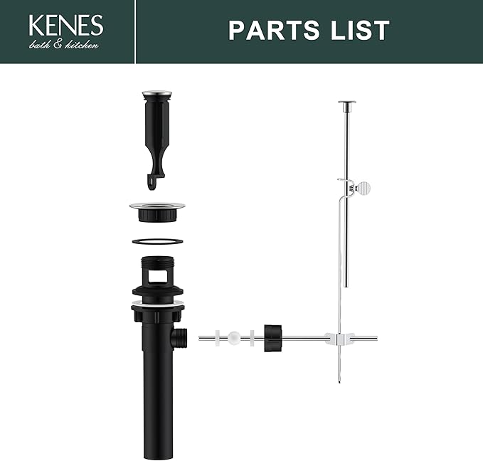 KENES Bathroom Sink Drain Stopper Assembly with Lift Rod, Brushed Nickel Sink Drain with Overflow, Lavatory Pop Up Drain Assembly for Bathroom Vanity Sink, LJ-P701