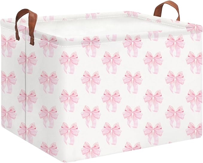Rectangle Storage Basket with Handles, Collapsible Storage Bin, Books Box, Gift Basket (Shimmer Bowknot)