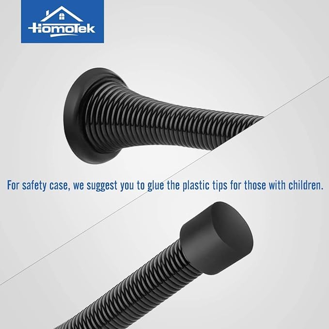 HOMOTEK 52 Pack Black Spring Door Stops,3-1/8" Heavy Duty Door Stop - Flexible Spring Door Stopper with Low Mounted Black Rubber Bumper Tips