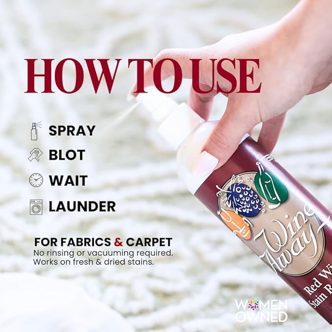 Wine Away Red Wine Stain Remover - Perfect Fabric Upholstery and Carpet Cleaner Spray Solution - Removes Wine Spots - Wine Out - Spray and Wash Laundry to Vanish Stain - 12 Ounce, Set of 3