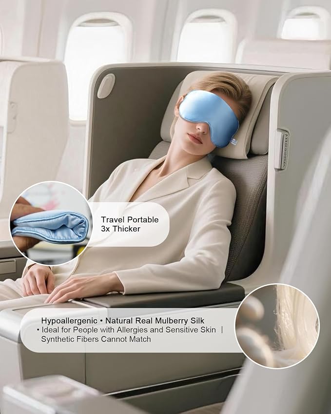 Sleep Mask 22 Momme Mulberry Silk, Luxury Thickening Eye Pillow for Optimal Eye Comfort (Blue)
