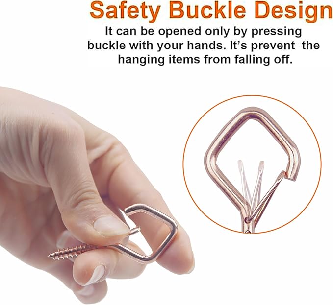 20PCS Eye Screw Hooks for Hanging Heavy Duty with Safety Buckle. Metal Ceiling Hooks for Hanging Plants, Cups, Wind Chimes, Bird Feeders, String Lights Indoors & Outdoors, 2.36 Inch (No Drill Bit)