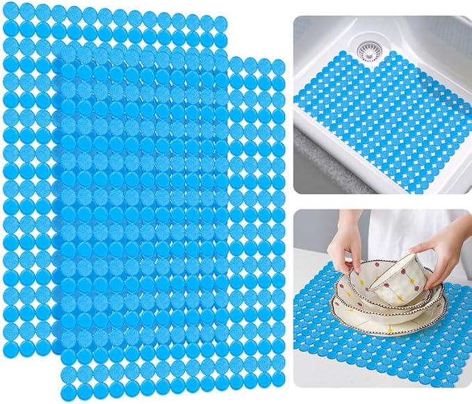 Bligli 2-Pack Kitchen Sink Mat: PVC Adjustable Sink Protector | Sink liner Pad | Dish Drying Mats, Easy to Clean & DIY Cut | 15.7 x 11.8 inch (Blue)
