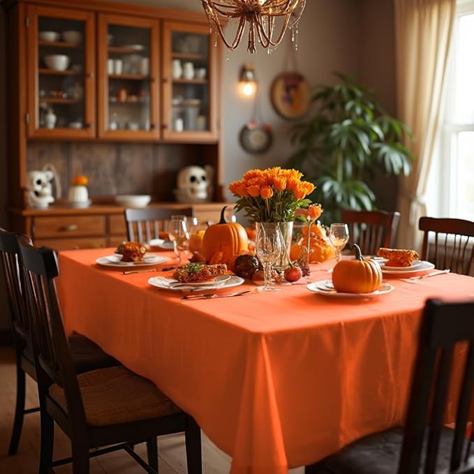 sancua Rectangle Tablecloth - 60 x 120 Inch - Stain and Wrinkle Resistant Washable Polyester Table Cloth, Decorative Fabric Table Cover for Dining Tables, Buffet Parties and Camping, Orange