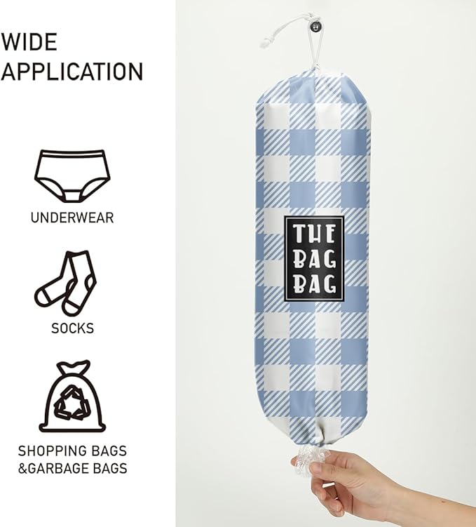 IHopes+ Plastic Bag Holder,Reusable And Washable Grocery Bag organizer,for Home Kitchen Travelling Camping Decor, use 1 Pack, Blue And White Checkered Pattern