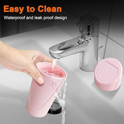 Kincown Car Trash Can, 2 Packs Mini Car Trash Bin with Lid, Leakproof Cup Holder Car Garbage Can with 60 Trash Bags, Vehicle Front Back Seat Organizers and Storage for Car, Home, Office, Pink