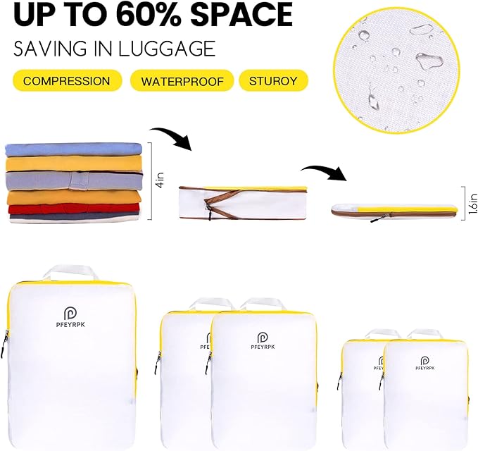 PFEYRPK Lightweight Compression Packing Cubes for Suitcases, Compressible Expandable Travel Packing Organizer with Clear Toiletries and Backpack Bag, Travel Essentials for Carry-on Luggage, 7 Set