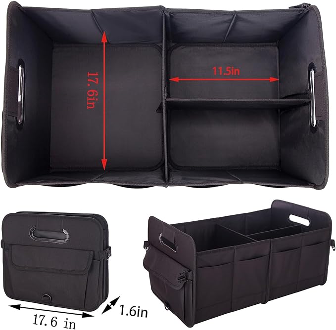 Trunk Organizer For Suv & Sedan,Car Organizers and Storage, Waterproof Collapsible & Adjustable Straps,70L Sturdy Car Organization for Car Accessories, Tools,Sundries,2-3 Compartment（Black