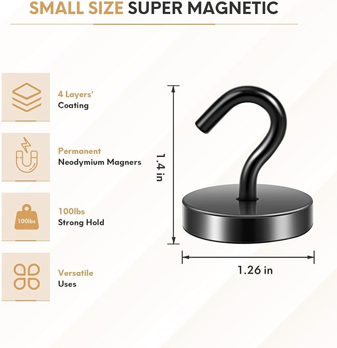 Neosmuk Magnetic Hooks, Cruise Ship Essentials, 130lb+ Heavy Duty Magnetic Hooks for Cruise Cabins, Refrigerator, Grill, Hanging, and Travel | Extra Strong Must-Haves Magnet Hook,Black