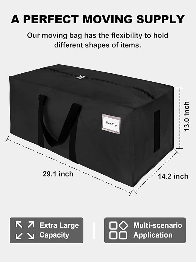 HOMESURE Supports 200lbs Heavy Duty Moving Bags - Strong Zipper & Wrap-Around Handles - Water-Resistant Storage Totes, Durable Alternative to Moving Boxes - 8 Pack - Black