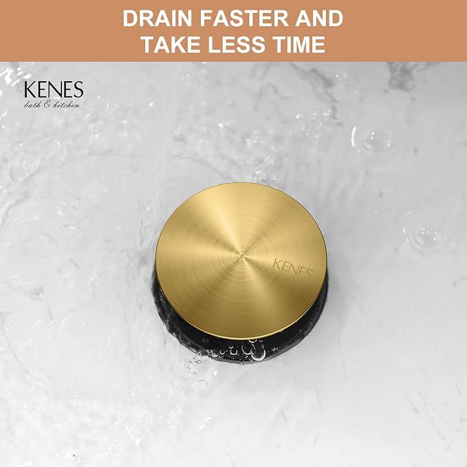 KENES Bathroom Vessel Sink Pop Up Drain Without Overflow Assembly, Lavatory Vanity Sink Drain Stopper, Anti-Clogging Drain Strainer, Brushed Gold, KE-P300A-4