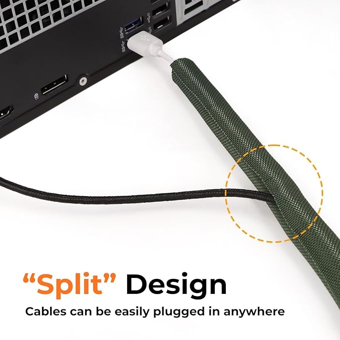 3/4 inch Split Braided Cable Management Sleeve for USB Cable Power Cord Audio Video Cable, Wire Loom Cord Protector from Cat Dog Chewing (Yellow, 25FT)