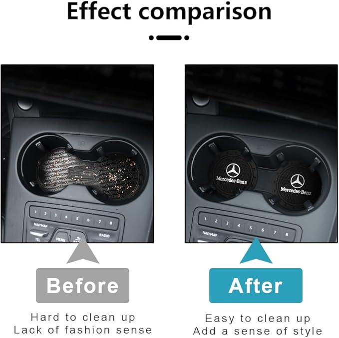 Car Cup Holder Coaster for Mercedes Benz Recessed Silicone Cupholder Coaster Interior Accessories 2.75in 2Pack Black