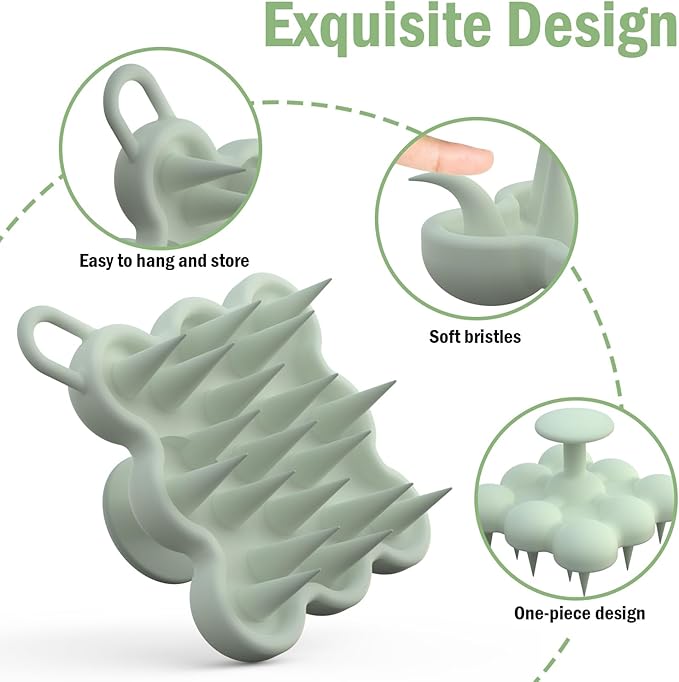 Silicone Scalp Massager Shampoo Brush for Hair Growth, Dandruff Removal & Wet/Dry Care, Hair Scrubber Scalp Stimulator Exfoliator Brush with Soft Bristles for Men & Women, Green