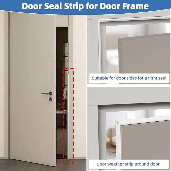 118”Wedge Weather Stripping Door Seal Strip for Door Frame,Self-Adhesive Window Insulation for Winter,Dark Foam Gap Filler for Light Noise Blocker,Front Exterior Door Side Draft Stopper,White