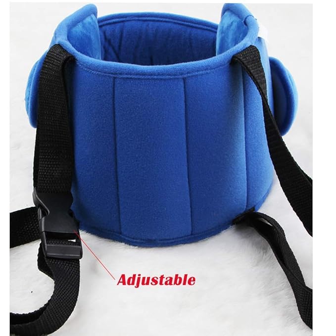 Adjustable Toddler Car Seat Head Support Band, Car Seat Straps Cover, Safety Car Seat Neck Relief, Infants and Baby Head Support, Blue