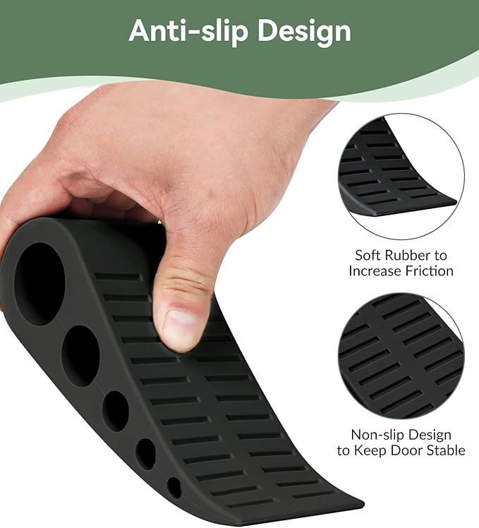 1.9 Inches Heavy Duty Door Stopper, 2 Pack Rubber Door Stop, Door Stoppers for Bottom of Door, Large Door Stopper Wedge for Home Office School (Black)