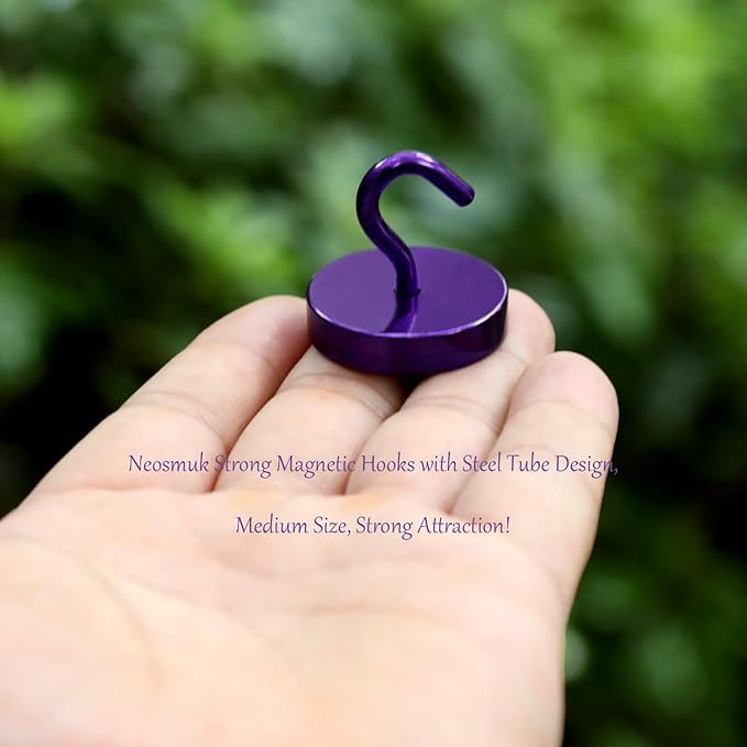 Neosmuk Magnetic Hooks, Cruise Ship Essentials, 100lb+ Heavy Duty Magnetic Hooks for Cruise Cabins, Refrigerator, Grill, Hanging, and Travel | Extra Strong Must-Haves Magnet Hook,Purple, 5 Pack