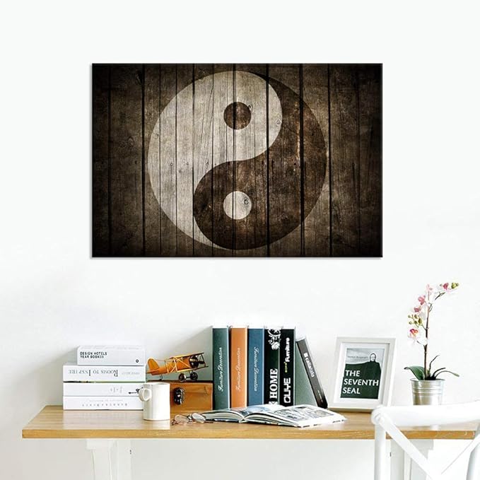 iHAPPYWALL Vintage Yin Yang Symbol Canvas Wall Art Black and White Spiritual Peace Tao Gossip Chinese Religion Zen Giclee Canvas Print for Living Room 24"x36"