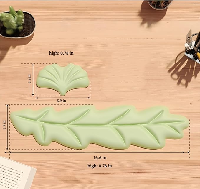 Angel Wing Wrist Rest Ergonomic Memory Foam Wrist Rest for Computer Keyboard Mouse Set, Cute Gaming Keyboard Cushion Hand Support PU Leather Surface Anti-Slip Waterproof Green-Leaf