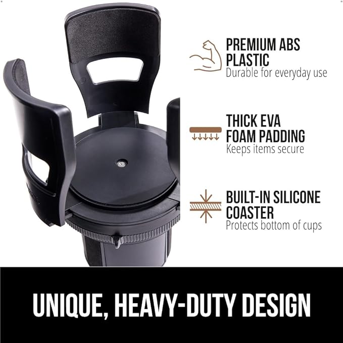 GORILLA GRIP Patent Pending Car Cup Holder Expander, Keeps Large Drink Cups Secure, Expands Fits Yeti, HydroFlask, Stanley 18 to 48oz Large Water Bottles, Coffee Mug, Adjustable Insert, Onyx Black