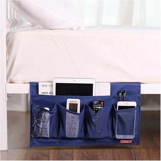 Zafit 6-Pocket Bedside Storage Organizer, Table Cabinet Storage Organizer Bedside Organizer Caddy for Remotes, Phone, Glasses (6 Pockets-Blue)