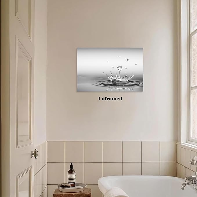 DCMVJHZV Heart Drop Bathroom Poster Black and White Wall Art Zen Bathroom Painting Wall Decor Yoga Meditation Picture Print Spa Room Bedroom Living Room Wall Decorations(16"x24" Unframed)