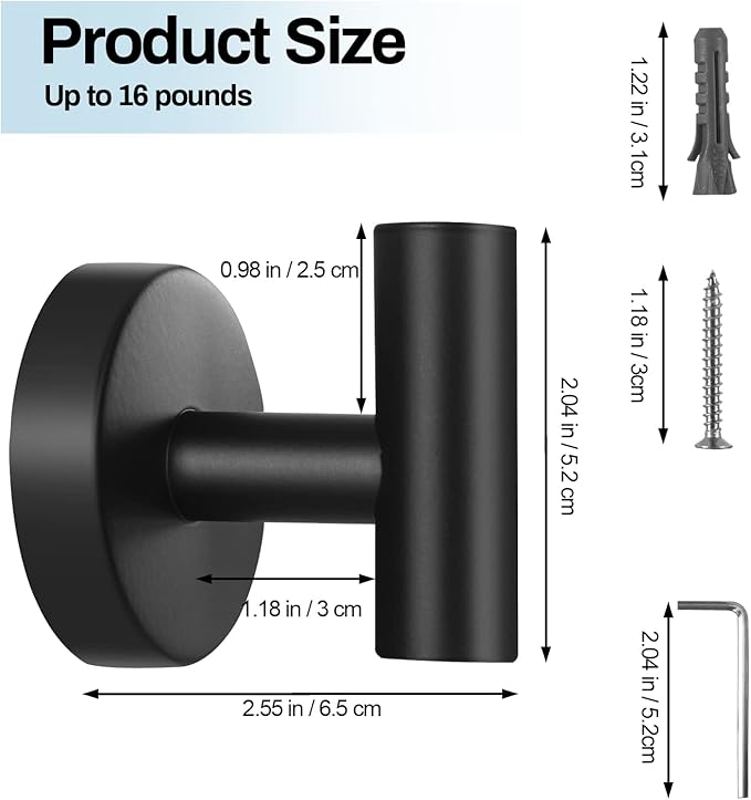 Kruodop Towel Hooks for Bathroom,4 Packs Wall Mount Towel Holder,Black Matte Wall Robe Hook,Stainless Steel Heavy Duty Door Hanger Towel Hook for Kitchen, Bedroom,Hotel,Pool,Coats - Black