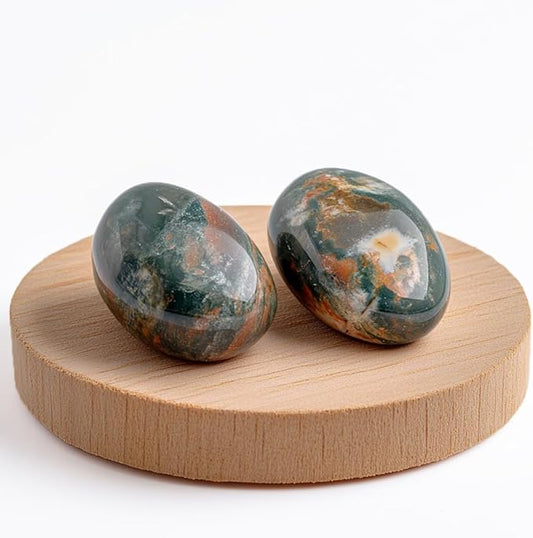 Polished Ocean Jasper Crystal Stones - 2 Pcs of 1.2" Worry Stone for Anxiety, Pocket Palm Stone Super Large Handpicked Natural Tumbled Gemstones for Meditation, Reiki, Chakra Healing, Home Decor