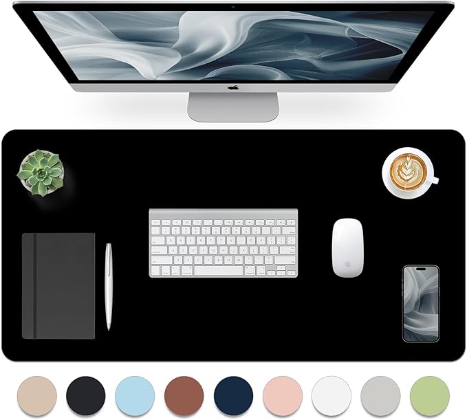 Leather Desk Pad, Mouse Pad, Non-Slip Desk Protector Mat, Leather Desk Blotter, Computer Desk Pad, Waterproof Desk Mat for Home Office and Decor - Black (31.5×15.7 Inches)