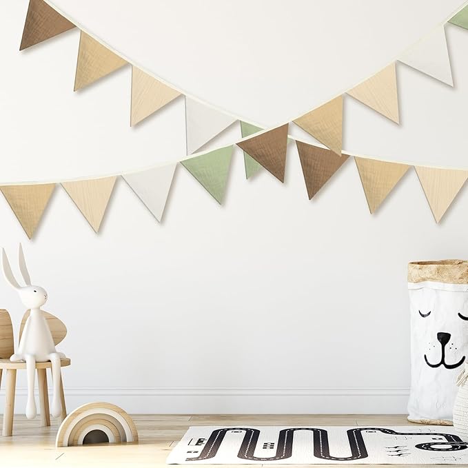 Oudain 2 Pcs Pennant Banner Flags Nursery Garland Triangle Bunting Flags Playroom Wall Decor Banner for Nursery Baby Shower Birthday Boho Wedding Party Event, Each 7.75 ft(Boho Color)