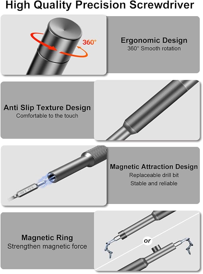 52-in-1 Precision Screwdriver Set, Magnetic Mini Repair Tool Kit for iPhone, Computer, Eyeglass, PS5, Watch, Laptop, Macbook, Ring Doorbell, Electronic, [S2 Steel] Screw Driver Gifts for Men