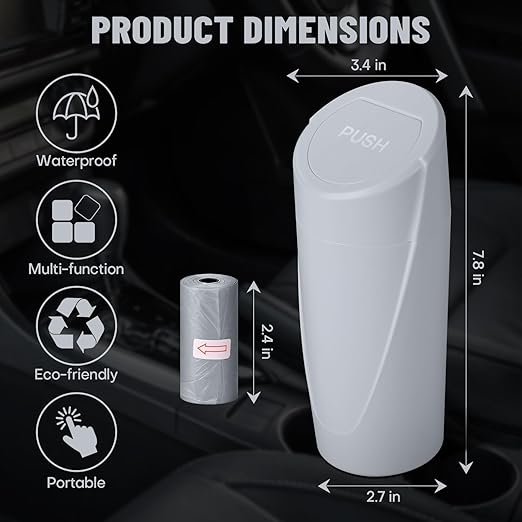 SGLRT Car Trash Can Bin with Lid - 2 Packs Car Garbage Can Cup Holder - Grey Mini Leakproof Vehicle Garbage Bin with 40pcs Trash Bags-Automotive Organizers and Storage for Front Back Seat Accessories
