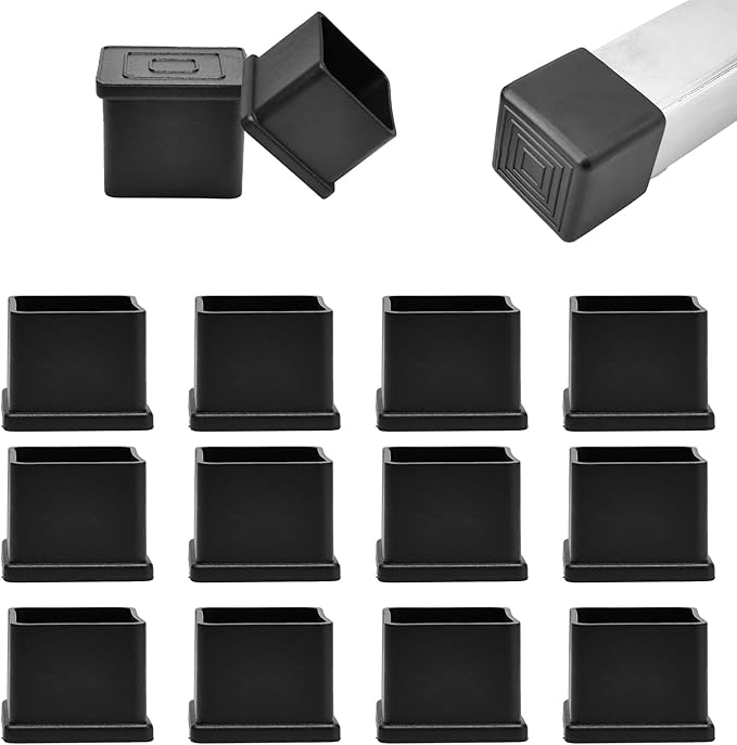 EASYEAH 1-1/4" (32mm) Square Chair Leg Floor Protectors, Black Rubber Chair Leg Caps, Non-Slip Patio Furniture Feet Cap, PVC Chair Feet Covers for Hardwood Floors, Tables & Patio Furniture, 12pcs